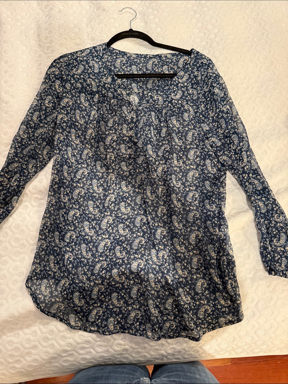 Lucky Brand Navy Blue Floral Peasant Tunic